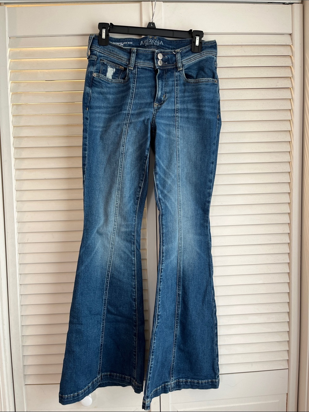 Arizona Jean Company Women's Extreme Low-Rise Y2K Flare Jeans - Blue